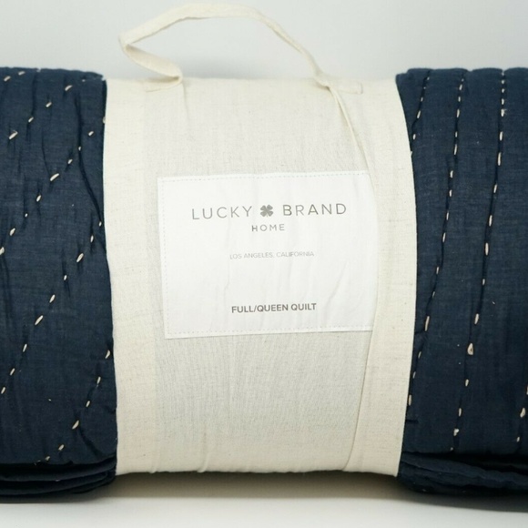 Sashiko Hand-Stitched Cotton Quilt FULL/QUEEN Blue - Picture 2 of 7